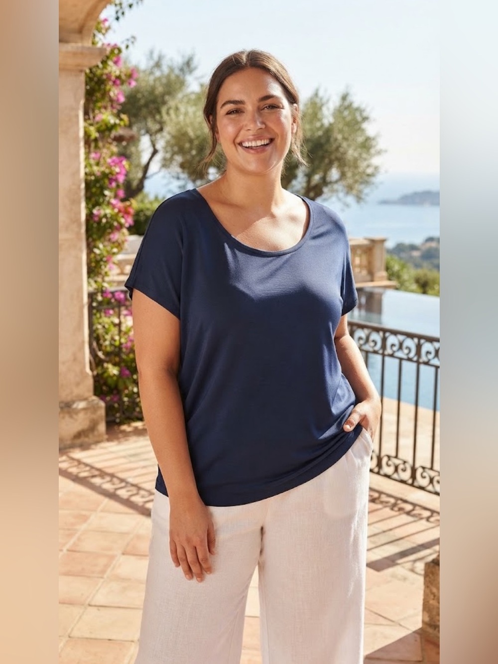 Susan Graver® Women’s Scoop Neck Short Sleeve Top Spandex Navy Blue SIZE 3X NEW